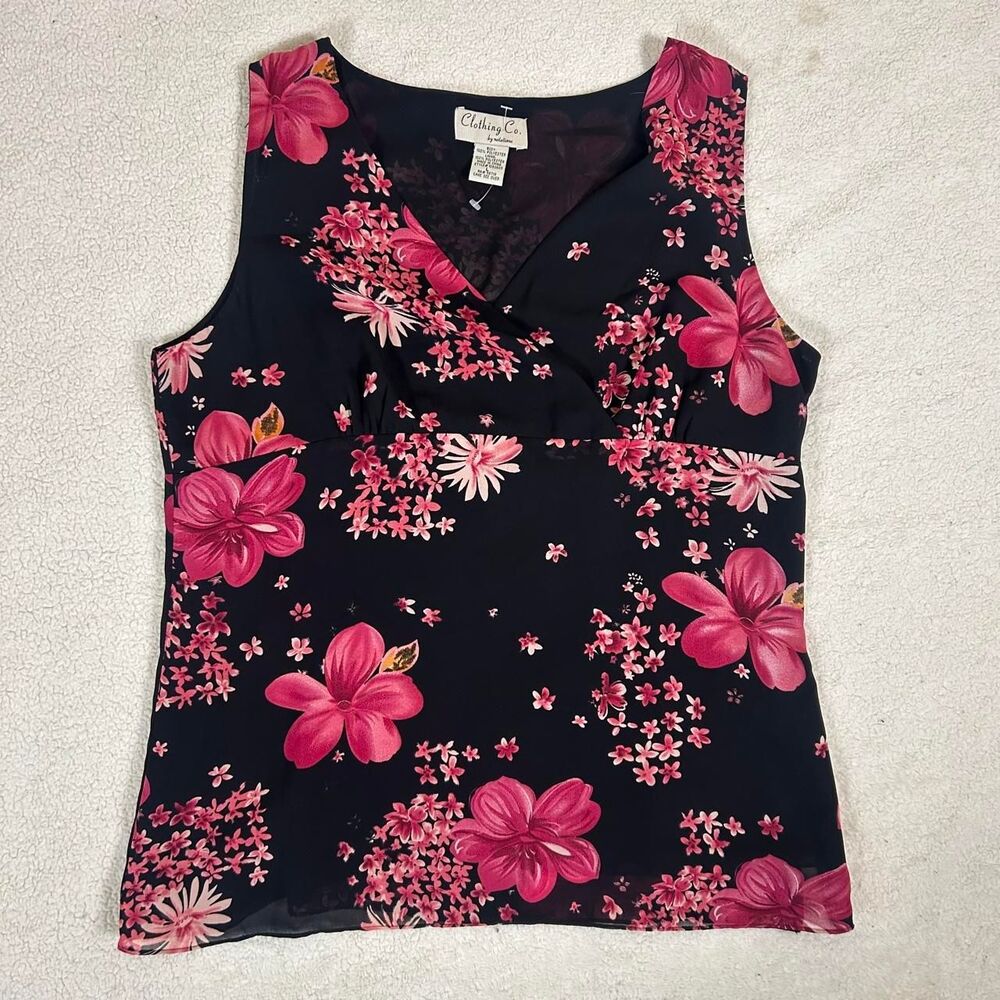 Clothing Co Black and Pink Floral Tank Blouse
